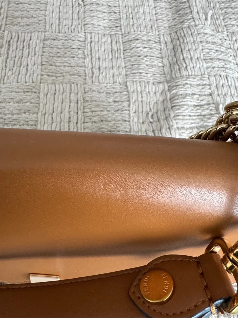 Fendi Brown Scalloped Leather Shoulder Bag with Gold Hardware - Picture 5 of 10